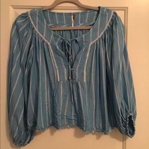 Free People blue white striped peasant top